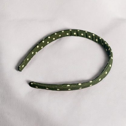 Handmade Olive Polka Dot Headband